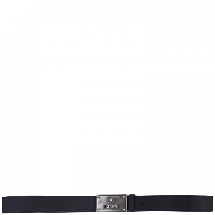 Cintura nera fibbia logata per uomo