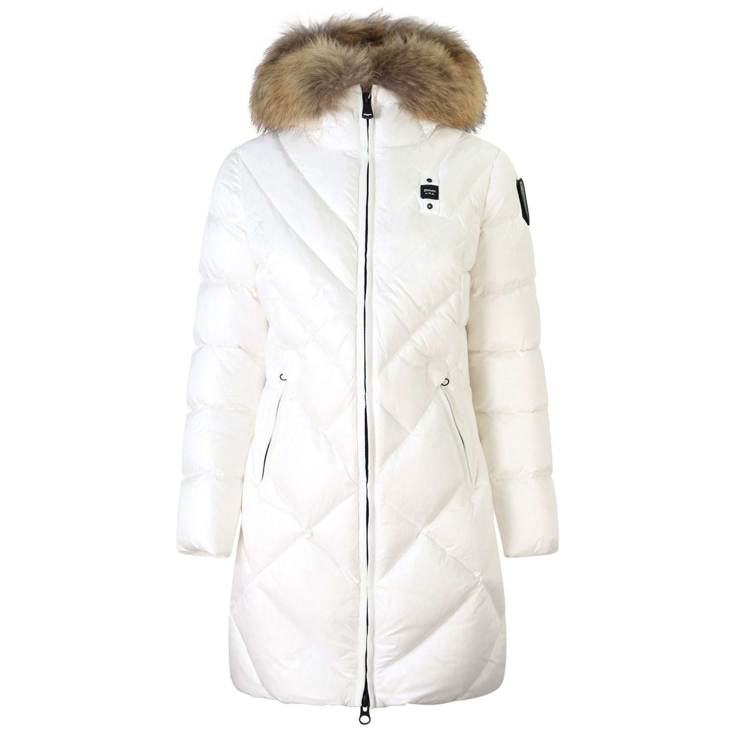 Piumino bianco lungo a linee geometriche per donna