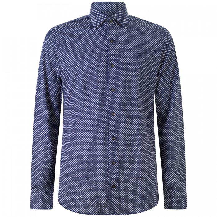 Camicia blu con microfantasia per uomo
