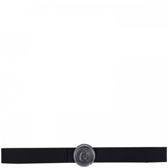 Cintura nera fibbia logata argento... Cintura nera fibbia logata argento...