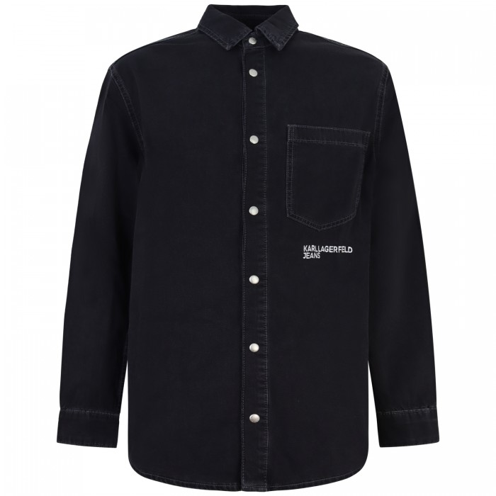 Camicia in denim nera con mini logo...