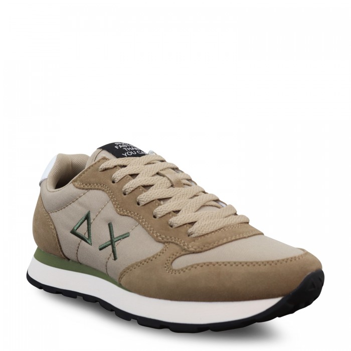 Sneakers beige con riporti verdi per...