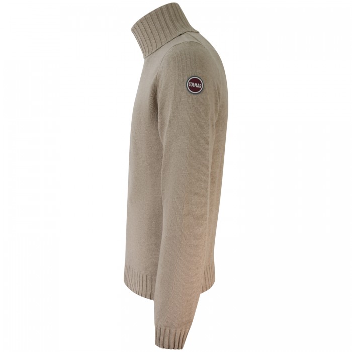 Dolcevita beige con mini logo per uomo Dolcevita beige con mini logo per uomo