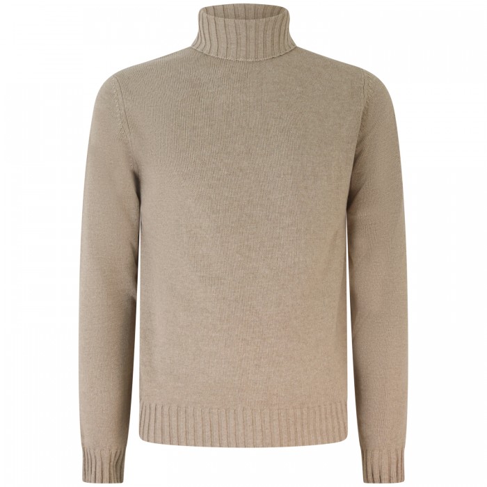 Dolcevita beige con mini logo per uomo Dolcevita beige con mini logo per uomo