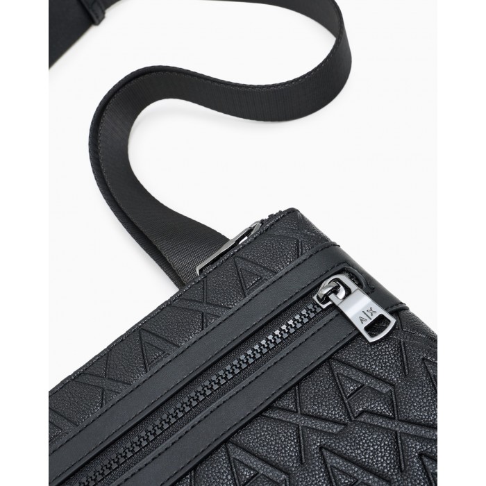 Tracolla nera con logo all over per uomo