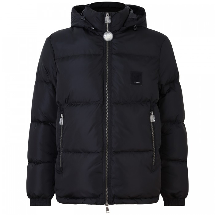 Piumino nero con cappuccio per uomo