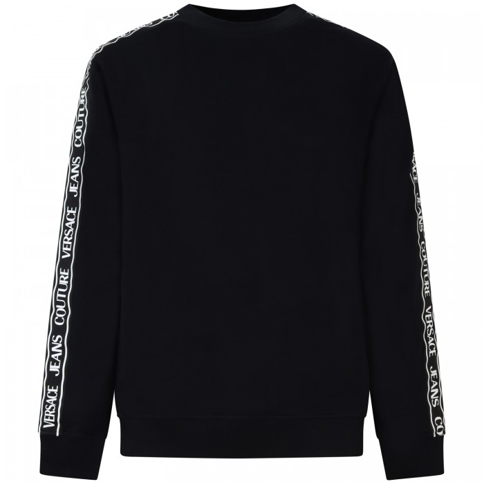 Felpa nera con bande logate per uomo