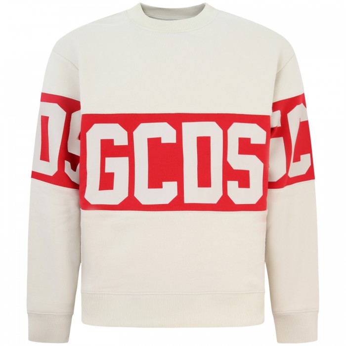 Felpa beige con logo rosso per uomo