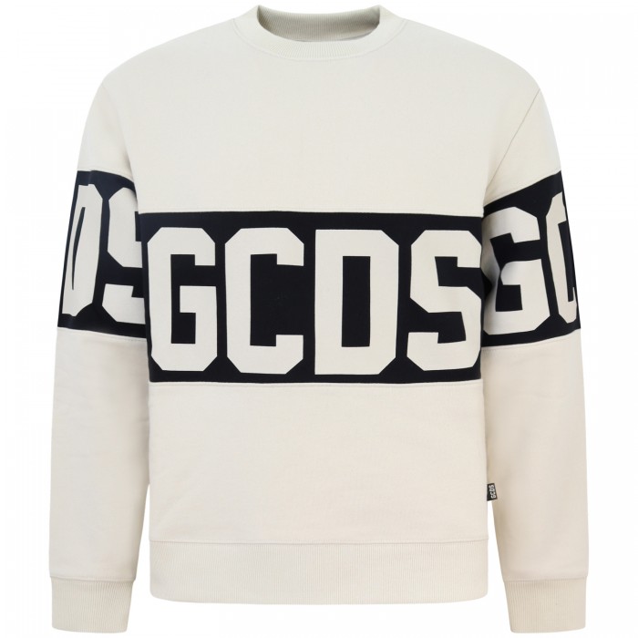 Felpa beige con logo per uomo