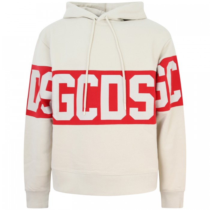 Felpa beige con maxi logo per uomo