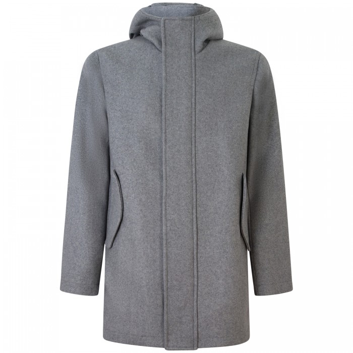Cappotto grigio con cappuccio per uomo