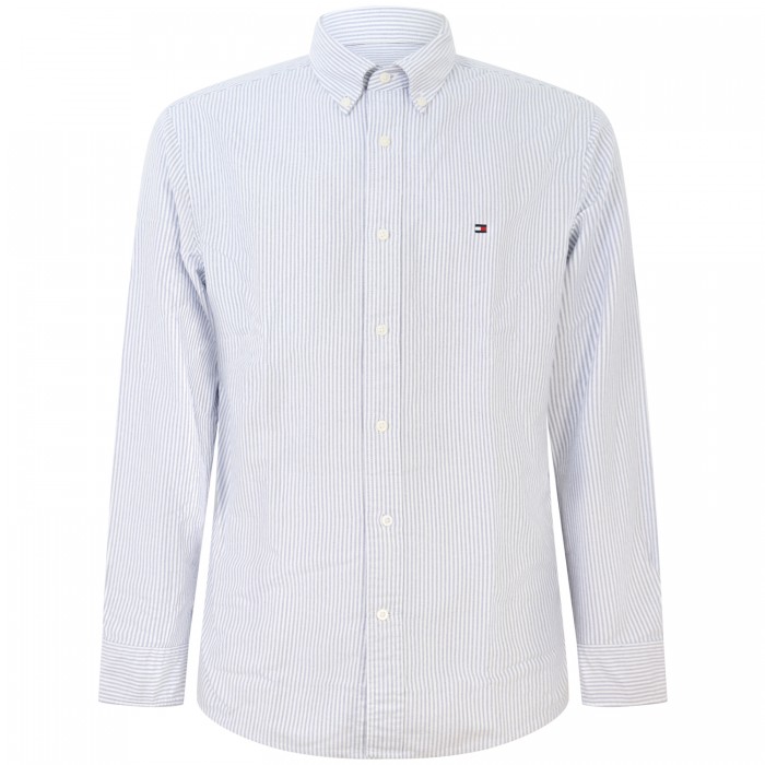 Camicia con fantasia a righe celeste...