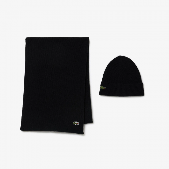 Set sciarpa e cappello nero con mini...